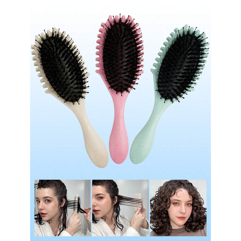 Oval Air Cushion Comb With Handle, Wheat Straw Styling Brush, Detangling Hair Brush for Professional Use