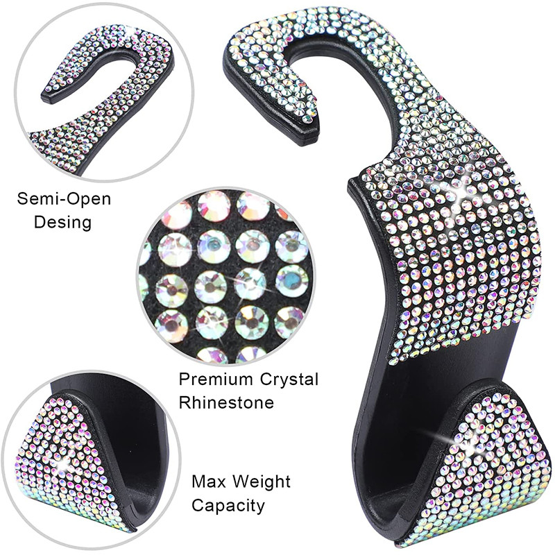 Car Seat Back Hook With Rhinestones Multifunction Headrest Storage Holder Hanging Organizer For Aut 4