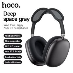 w65 plus over ear wireless bluetooth headphones, anc noise canceling sport headsets, hifi sound big earphone