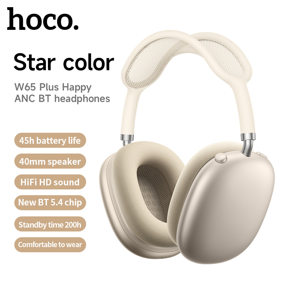 W65 Plus Over Ear Wireless Bluetooth Headphones, ANC Noise Canceling Sport Headsets, Hifi Sound Big Earphone