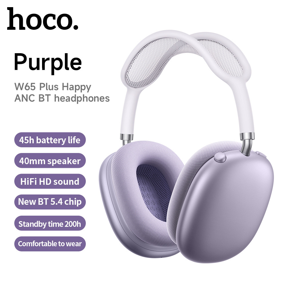 W65 Plus Over Ear Wireless Bluetooth Headphones, ANC Noise Canceling Sport Headsets, Hifi Sound Big Earphone