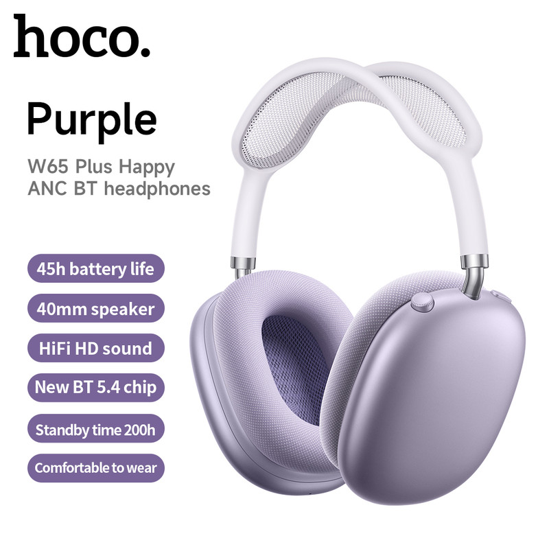 W65 Plus Over Ear Wireless Bluetooth Headphones, ANC Noise Canceling Sport Headsets, Hifi Sound Big Earphone