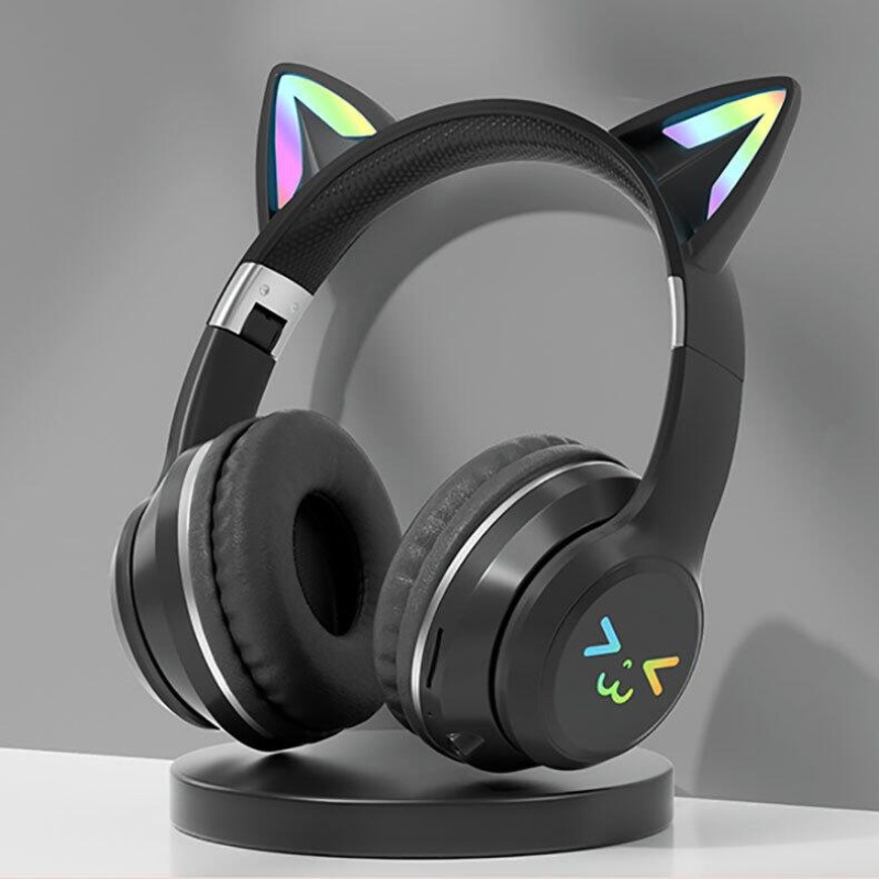 Wireless Cat Ear Headphones Bluetooth RGB Glow, Gaming Headset with Cable, Original Earphones for Smartphone PC Sport