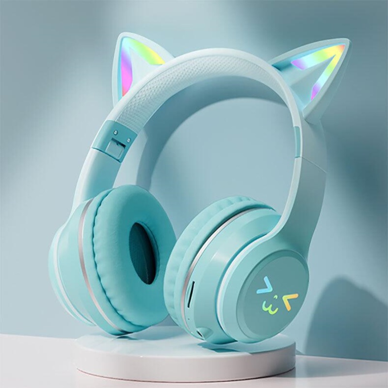 Wireless Cat Ear Headphones Bluetooth RGB Glow, Gaming Headset with Cable, Original Earphones for Smartphone PC Sport