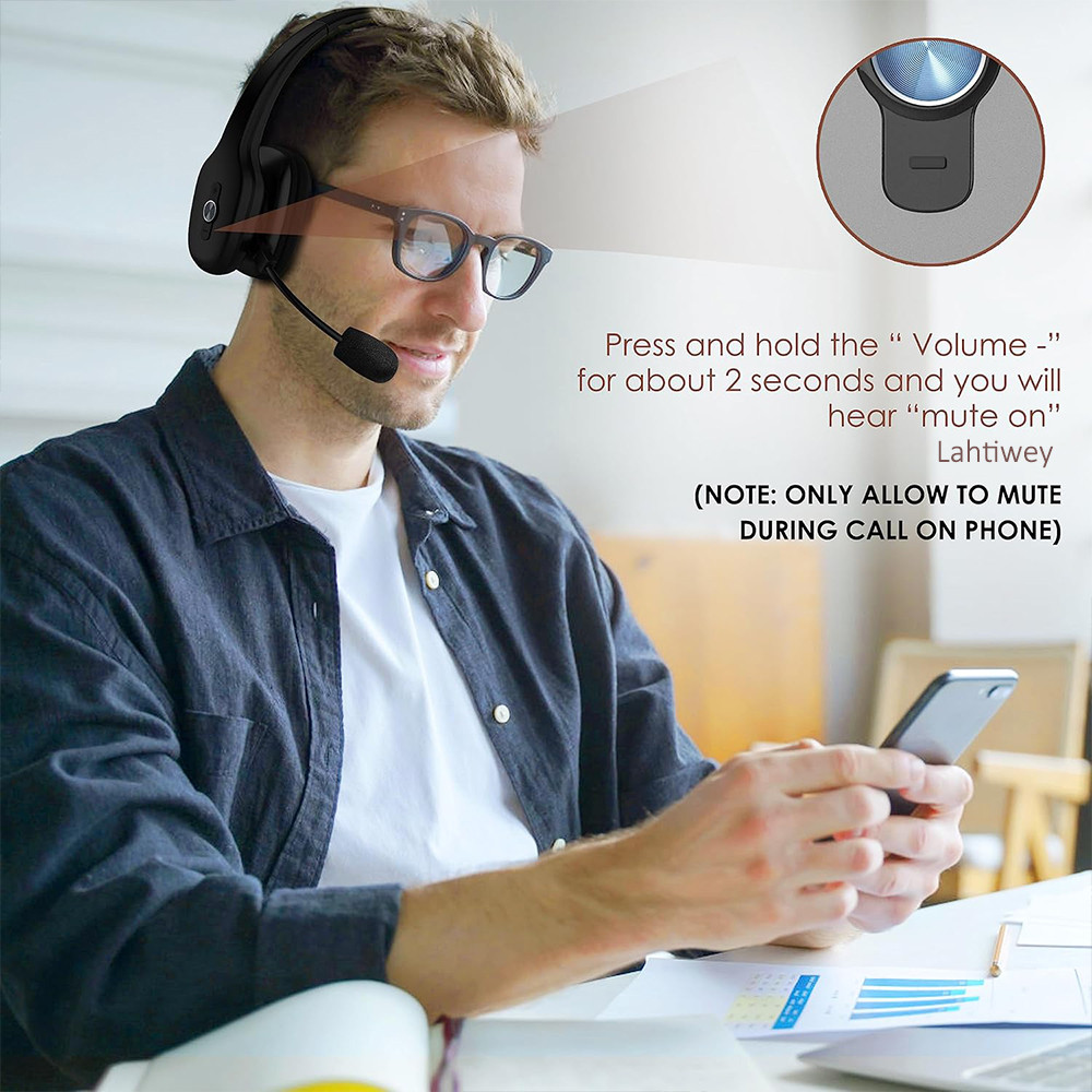 Trucker Bluetooth Headset with Microphone, Wireless on-Ear Headphones for Computer, Cell Phone, Home Office Use