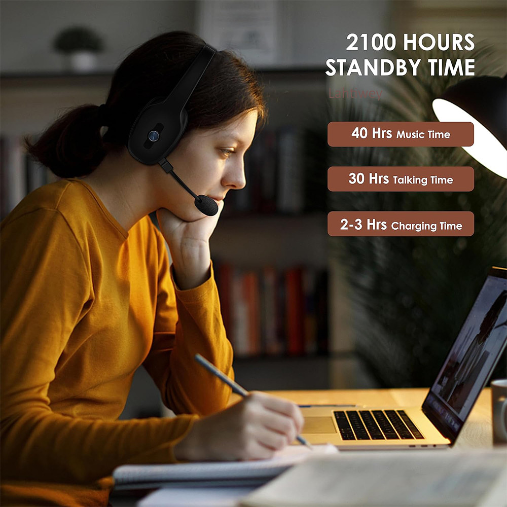 Trucker Bluetooth Headset with Microphone, Wireless on-Ear Headphones for Computer, Cell Phone, Home Office Use