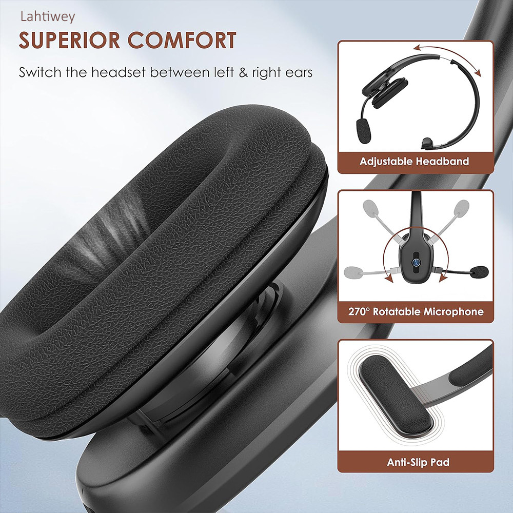 Trucker Bluetooth Headset with Microphone, Wireless on-Ear Headphones for Computer, Cell Phone, Home Office Use