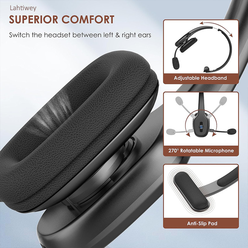 Trucker Bluetooth Headset with Microphone, Wireless on-Ear Headphones for Computer, Cell Phone, Home Office Use