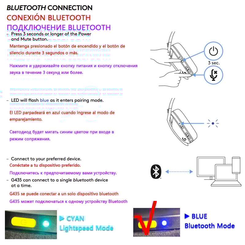 Logitech Bluetooth Wireless Gaming Headset Surround Sound Audio Over Ear Headphones For PC Laptop A 4