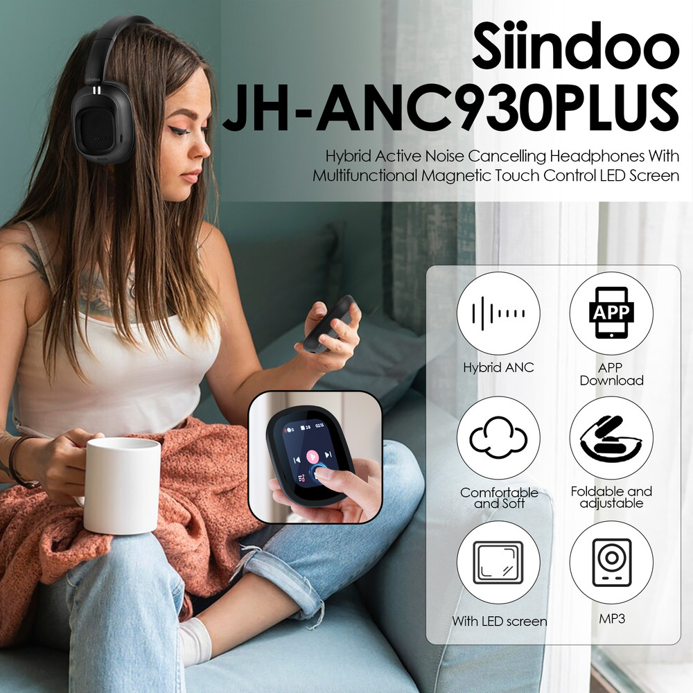 Wireless Headphone, Hybrid ANC Headphones, Multi Magnetic Touch Control, LED Display, Long Battery