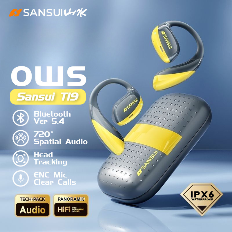 T19 Bluetooth Headphones, Spatial Audio Earphones, Deep Bass Open Ear Sports Earbuds, Waterproof IPX6 OWS