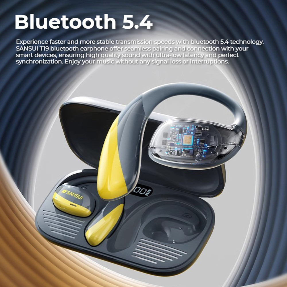 T19 Bluetooth Headphones, Spatial Audio Earphones, Deep Bass Open Ear Sports Earbuds, Waterproof IPX6 OWS