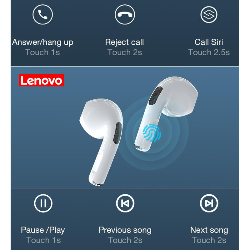 Lenovo LivePods HT38 TWS Earbuds, Mini Wireless Bluetooth Earphone with Mic, Stereo Waterproof Headphones for Xiaomi