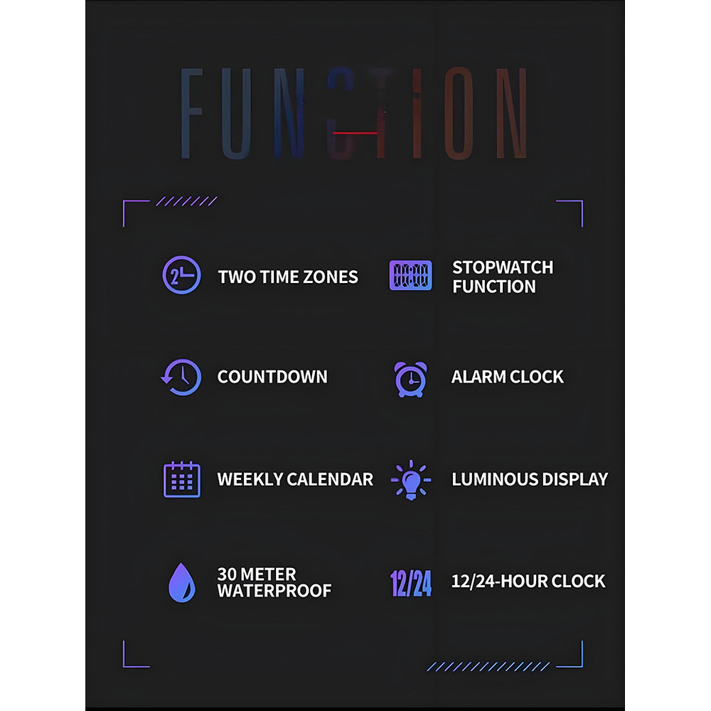 Multifunctional Mens Watch Business Sports, Fashion Electronic Wristwatch, Waterproof Silicone Strap Alarm Clock