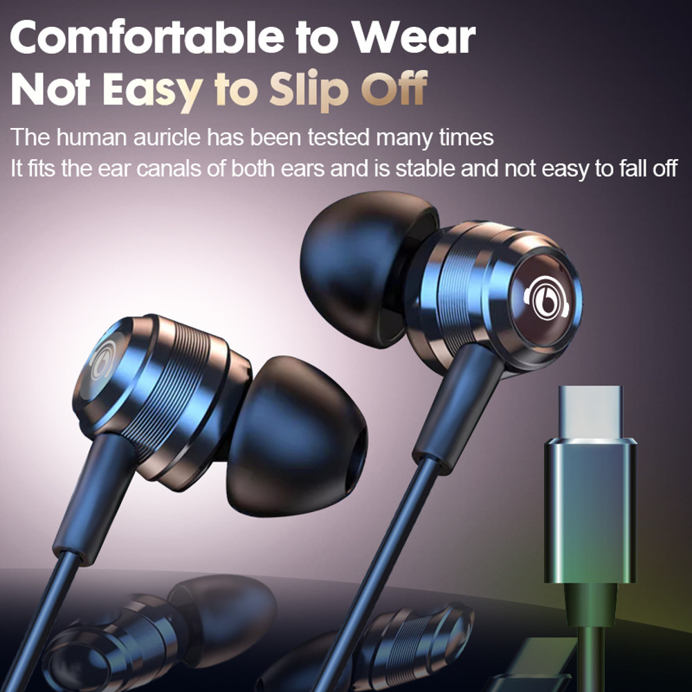 HiFi Stereo Wired Earbuds with Type-C and 3.5mm, In Ear Headphones, Mic, Metal Build for Superior Sound