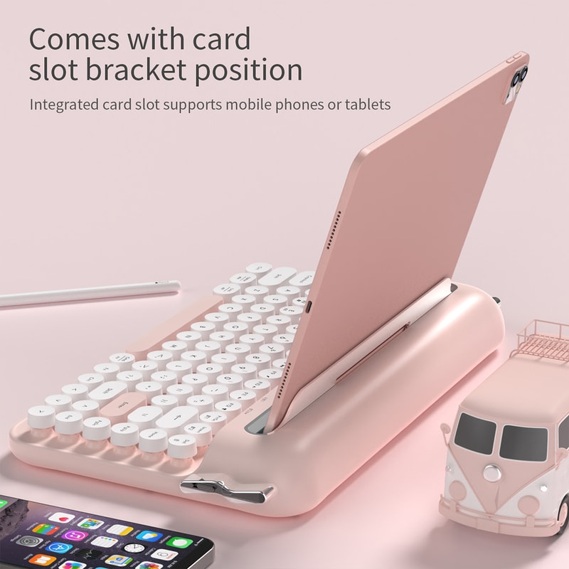 Wireless Keyboard, Retro Typewriter Style, Bluetooth 82-Key with Integrated Stand for iPad
