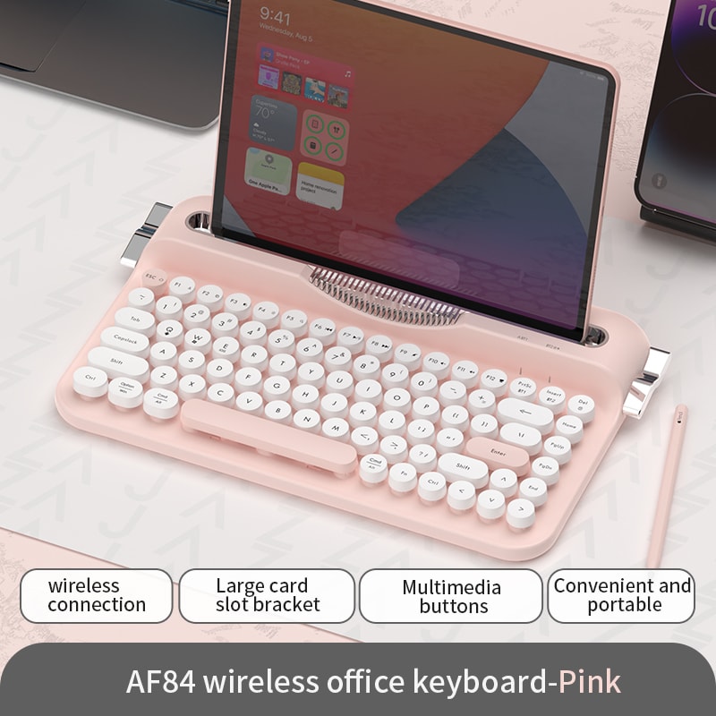 Wireless Keyboard, Retro Typewriter Style, Bluetooth 82-Key with Integrated Stand for iPad