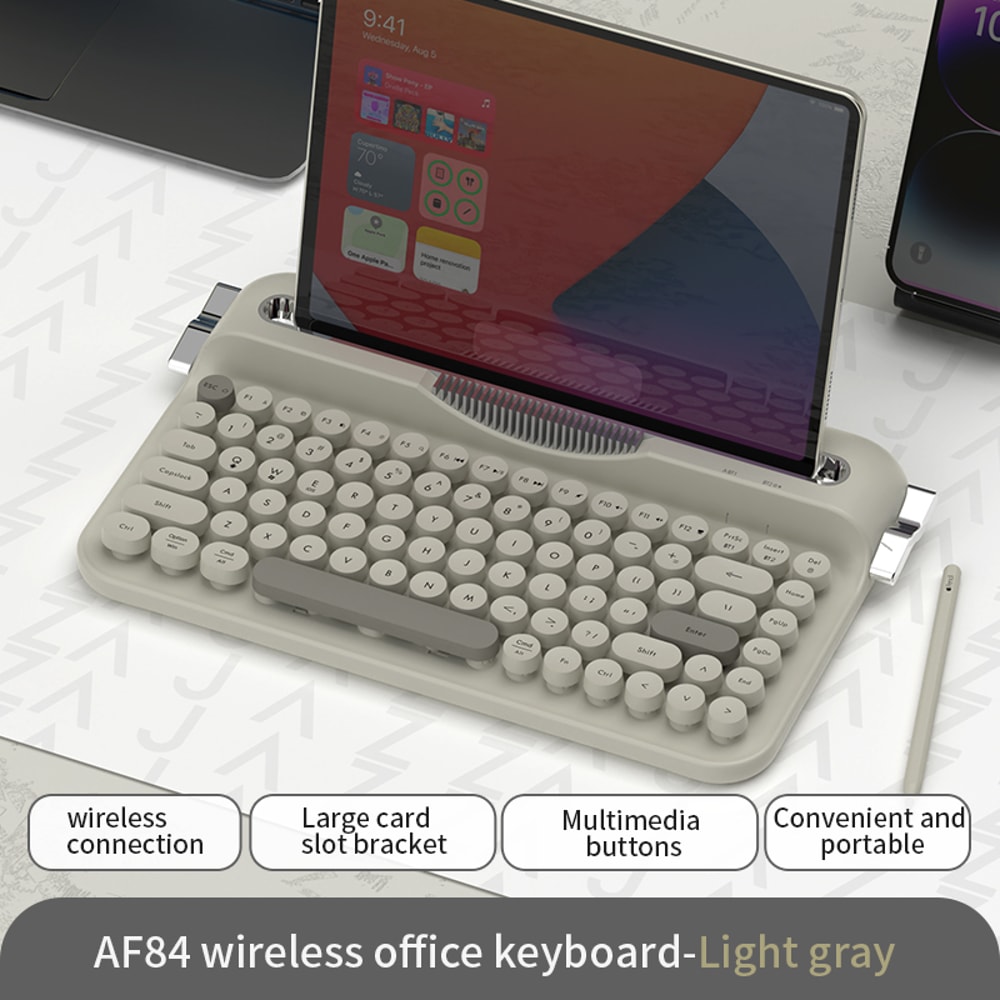 Wireless Keyboard, Retro Typewriter Style, Bluetooth 82-Key with Integrated Stand for iPad