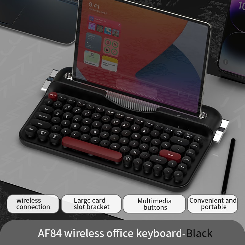 Wireless Keyboard, Retro Typewriter Style, Bluetooth 82-Key with Integrated Stand for iPad