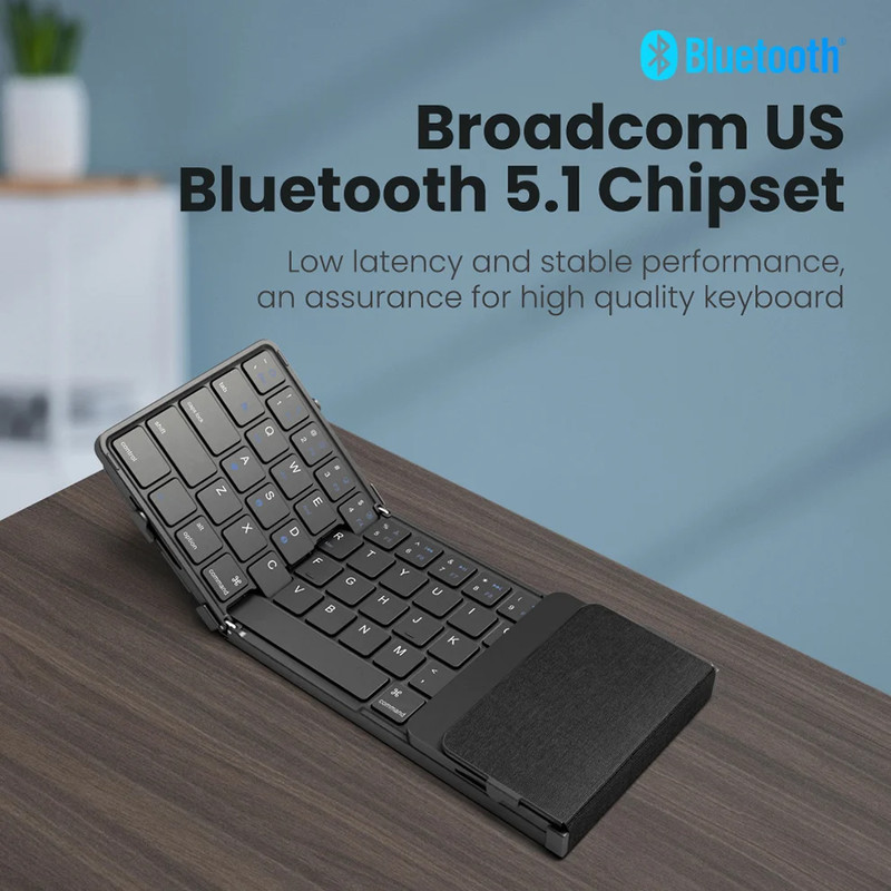 Rechargeable Foldable Wireless Bluetooth Keyboard for PC, Mac, Android, iOS, Portable Folding Keyboard for Travel