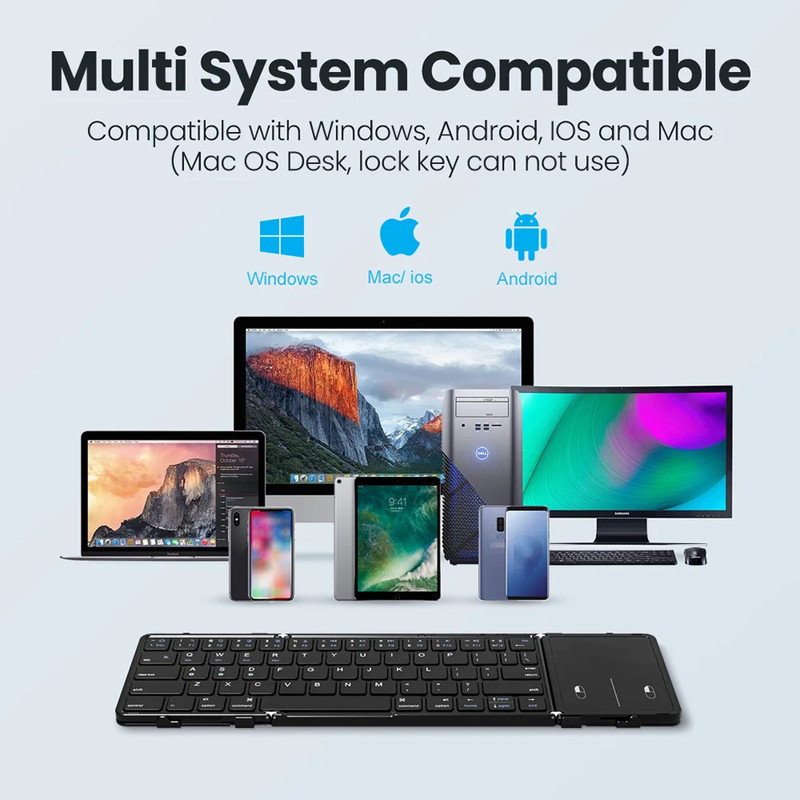 Rechargeable Foldable Wireless Bluetooth Keyboard for PC, Mac, Android, iOS, Portable Folding Keyboard for Travel