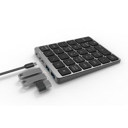 aluminum alloy wireless keyboard usb hub with 28 number keys, usb charging dock, cable splitter, usb disk reader