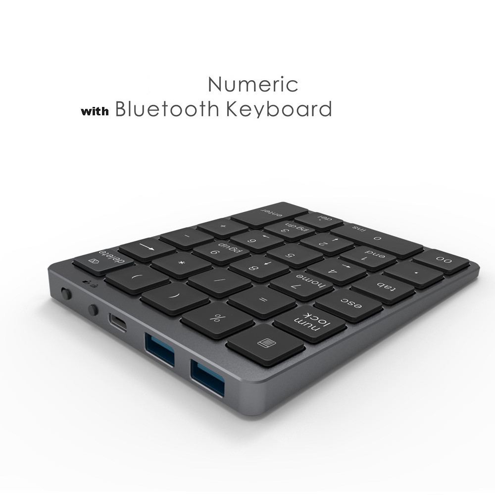 Aluminum Alloy Wireless Keyboard USB HUB with 28 Number Keys, USB Charging Dock, Cable Splitter, USB Disk Reader