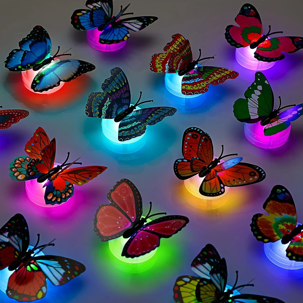 10pcs 3D LED Butterfly Night Light Stickers, Single, Double Wall Lights for Garden, Backyard, Lawn, Party, Festive Decor