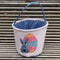 Easter Bunny Bag, Cute Cloth Holiday Bucket with Handle for Kids, Decorative Blue Lacework & Footprint Design