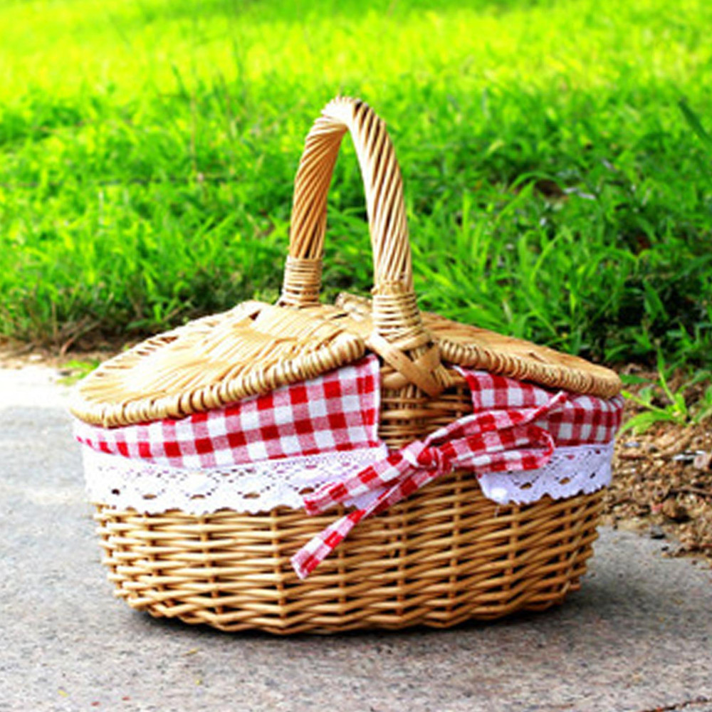Sturdy Wicker Picnic Basket with Removable Washable Lining, Double Lid Handle Picnic Hamper for Beach, Hiking & Outdoor