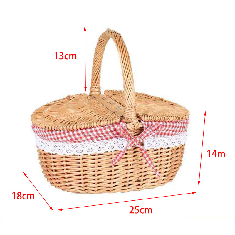 Sturdy Wicker Picnic Basket with Removable Washable Lining, Double Lid Handle Picnic Hamper for Beach, Hiking & Outdoor
