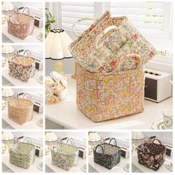 elegant pastoral style fabric storage basket, washable, foldable sundries organizer for clothes, stackable picnic basket