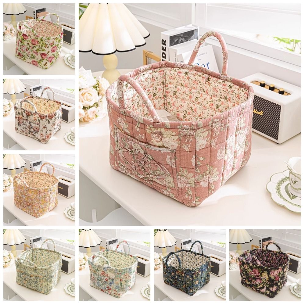 Elegant Pastoral Style Fabric Storage Basket, Washable, Foldable Sundries Organizer for Clothes, Stackable Picnic Basket