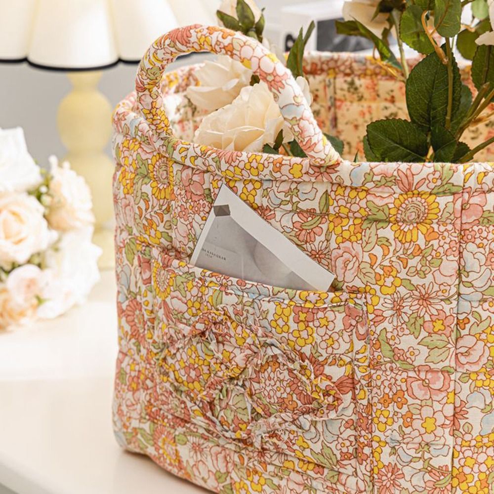 Elegant Pastoral Style Fabric Storage Basket, Washable, Foldable Sundries Organizer for Clothes, Stackable Picnic Basket