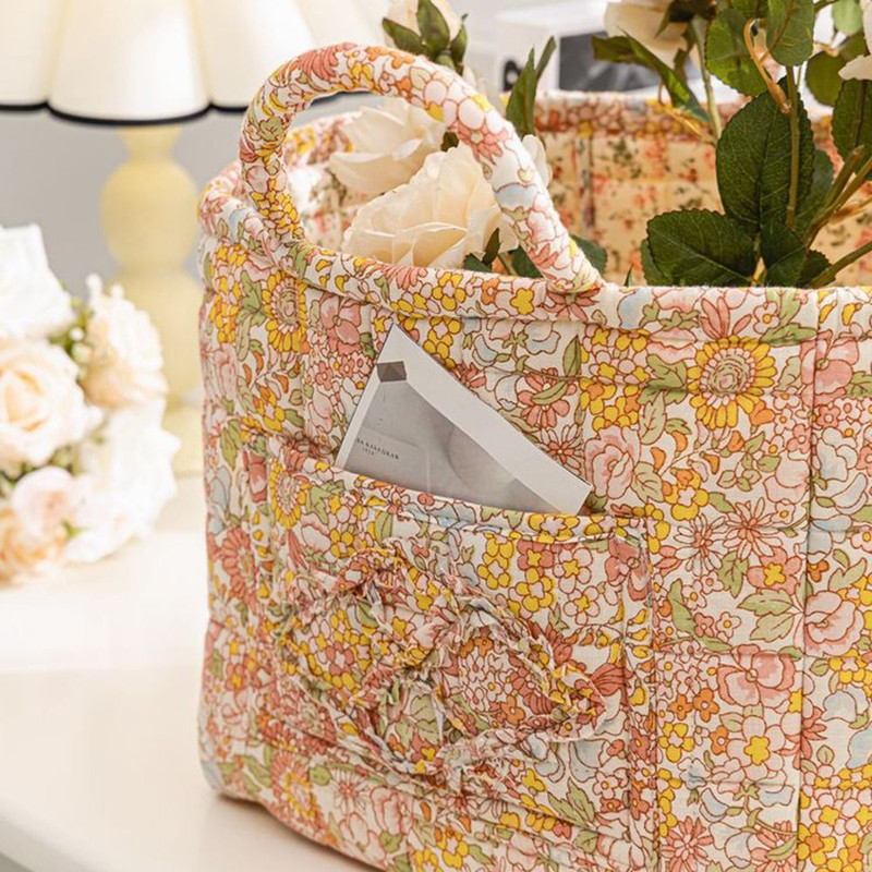 Elegant Pastoral Style Fabric Storage Basket, Washable, Foldable Sundries Organizer for Clothes, Stackable Picnic Basket