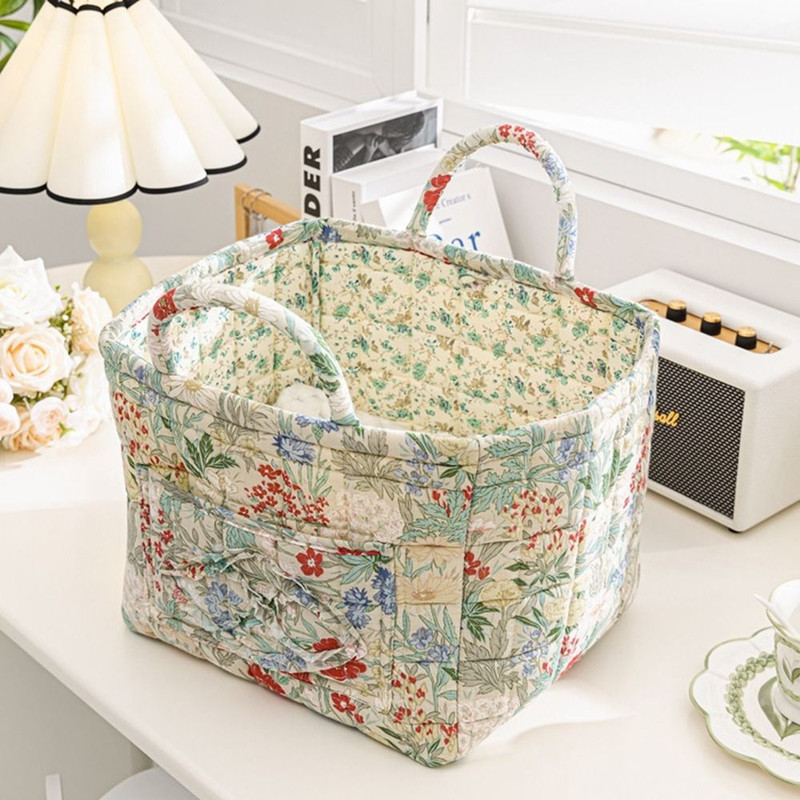 Elegant Pastoral Style Fabric Storage Basket, Washable, Foldable Sundries Organizer for Clothes, Stackable Picnic Basket