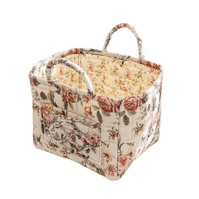 Elegant Pastoral Style Fabric Storage Basket, Washable, Foldable Sundries Organizer for Clothes, Stackable Picnic Basket