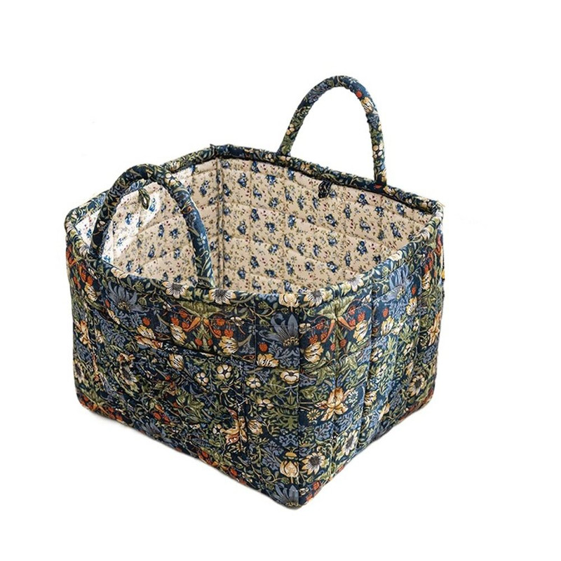 Elegant Pastoral Style Fabric Storage Basket, Washable, Foldable Sundries Organizer for Clothes, Stackable Picnic Basket