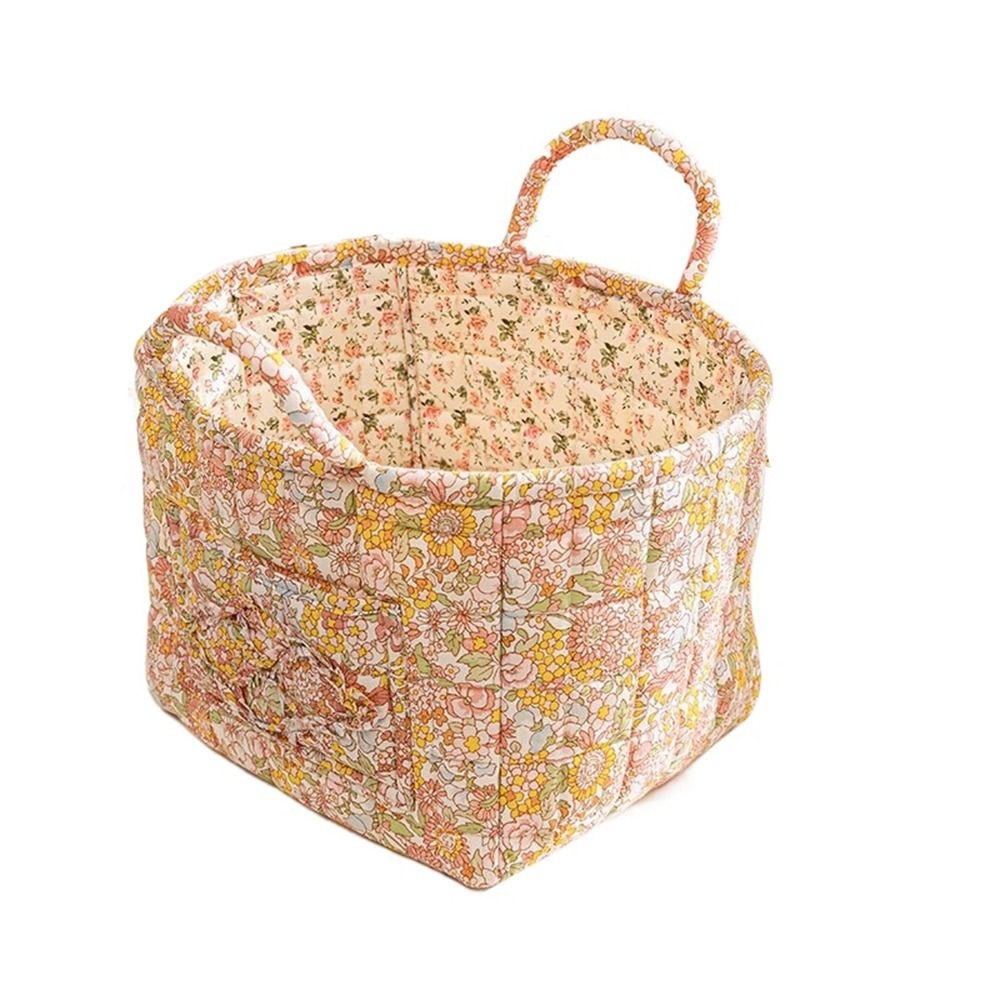 Elegant Pastoral Style Fabric Storage Basket, Washable, Foldable Sundries Organizer for Clothes, Stackable Picnic Basket