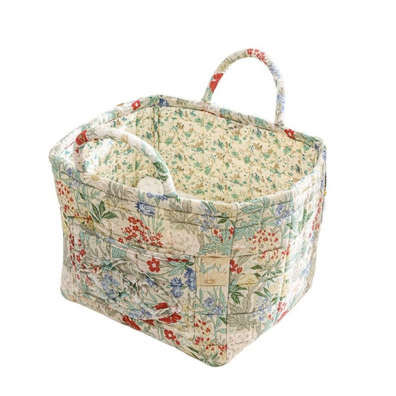 Elegant Pastoral Style Fabric Storage Basket, Washable, Foldable Sundries Organizer for Clothes, Stackable Picnic Basket