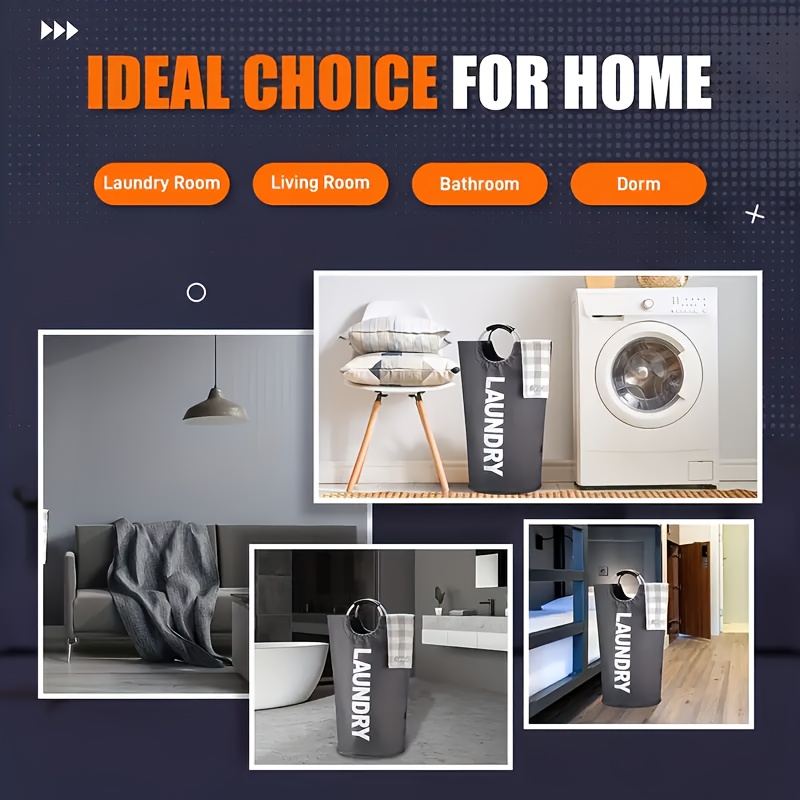 Large Waterproof Laundry Basket Foldable, Contemporary Round Polyester Blend Hamper with Aluminum Handles for Bathroom