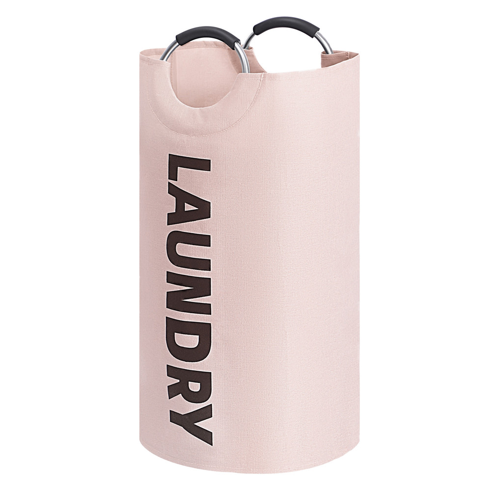 Large Waterproof Laundry Basket Foldable, Contemporary Round Polyester Blend Hamper with Aluminum Handles for Bathroom