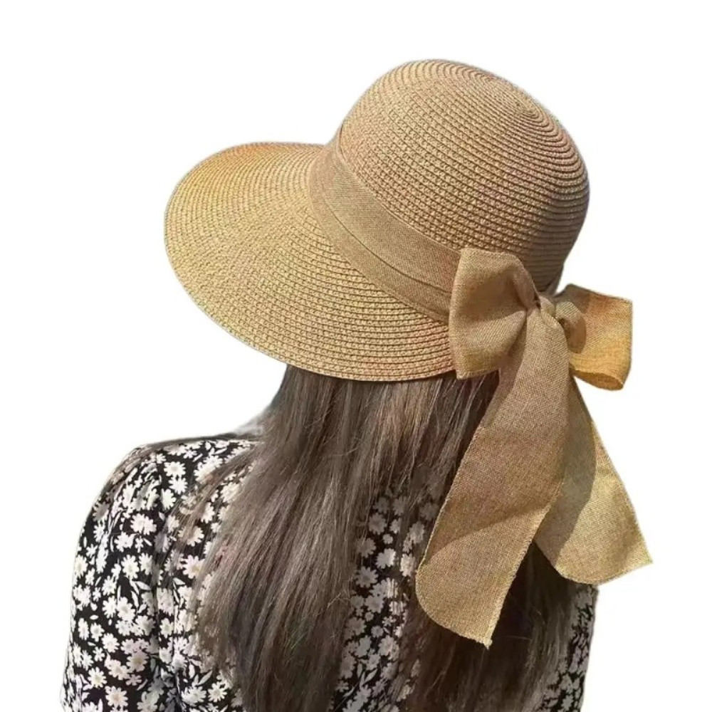 Wide Brim Bowknot Straw Hat for Women, Summer Sun Hat, UV Protection Casual Beach Cap, Lightweight & Breathable