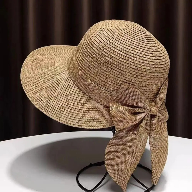 Wide Brim Bowknot Straw Hat for Women, Summer Sun Hat, UV Protection Casual Beach Cap, Lightweight & Breathable