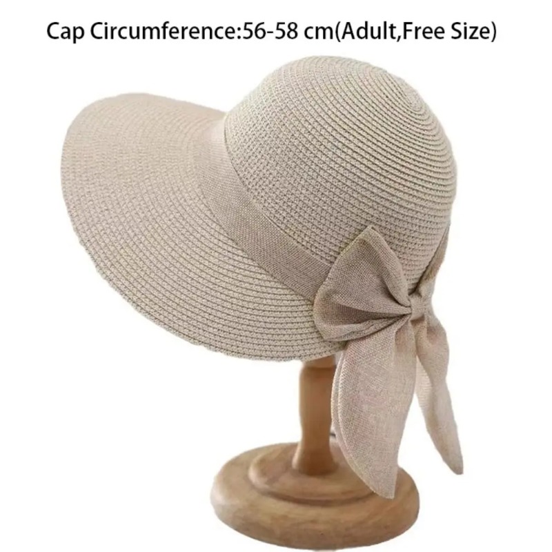 Wide Brim Bowknot Straw Hat for Women, Summer Sun Hat, UV Protection Casual Beach Cap, Lightweight & Breathable