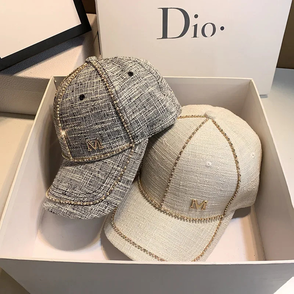 Women Rhinestone Letter M Baseball Cap Spring Adjustable Hip Hop Hat Fashion Shiny Cap For Outdoor 1