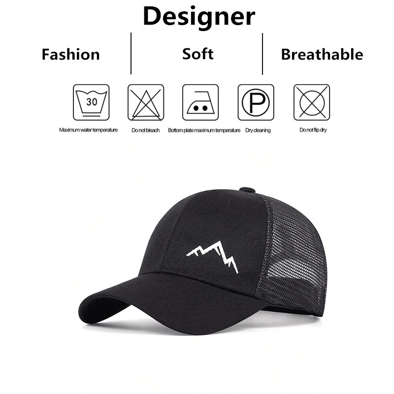 Adjustable Casual Unisex Mountain Range Embroidery Net Caps Spring And Summer Outdoor Sun Hat For M