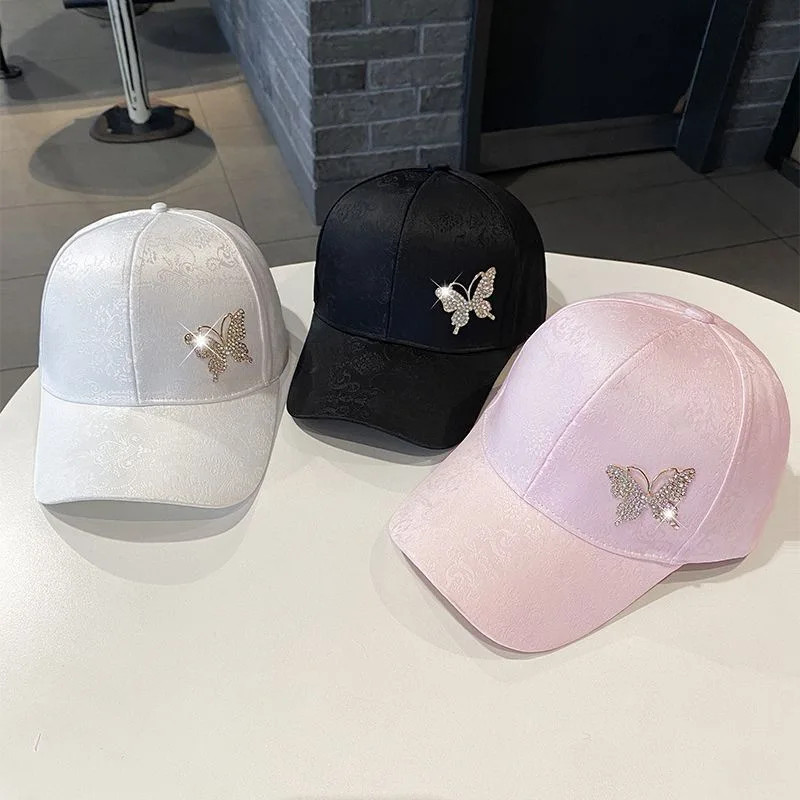 Ladies Versatile Summer Cap, Rhinestone Butterfly Sun Hat, Fashion Sweat Absorbing Baseball Cap