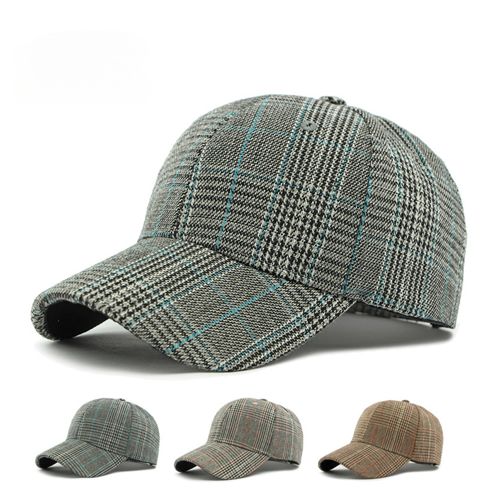 Men Outdoor Sun Cap for Spring Summer, Classic Checkered Hard Top Hat, Sunscreen Visor Baseball Cap for Women