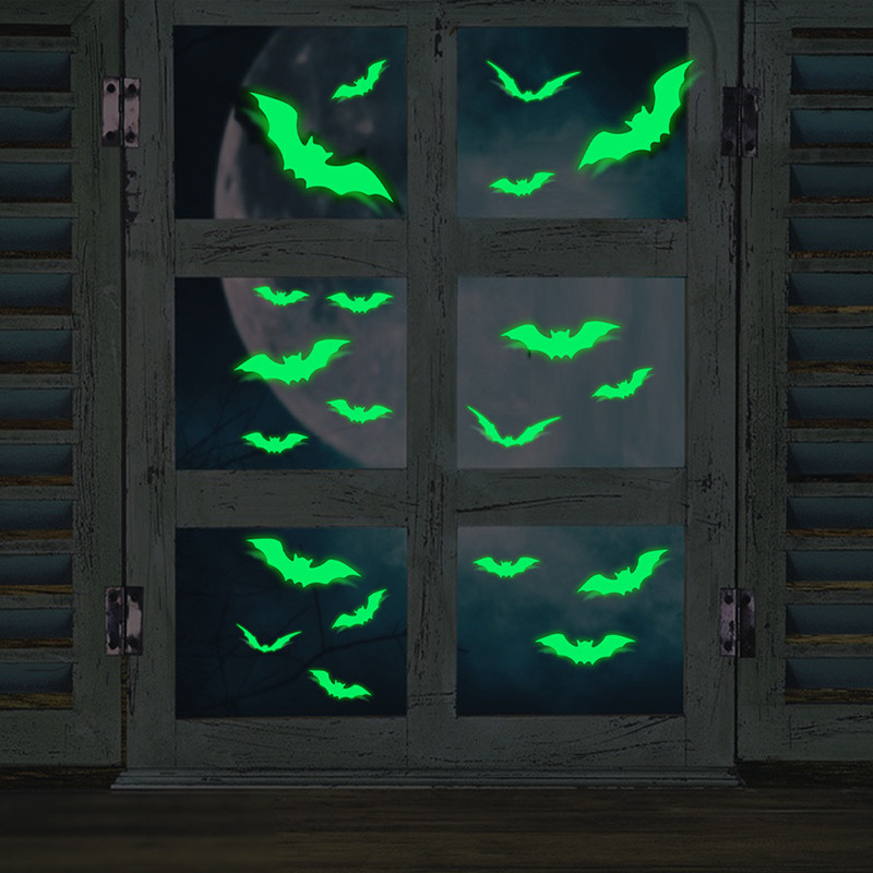 Glow Halloween Wall Stickers, Glow In The Dark Window Decals, Bat Decal, Haunted House, Halloween Holiday Decor